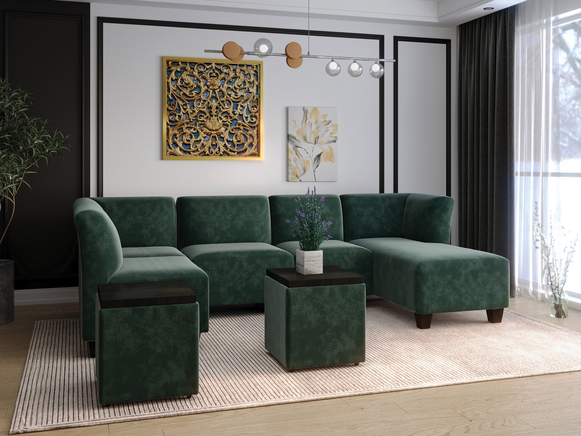Green sectional couch and other Quick-Ship furniture